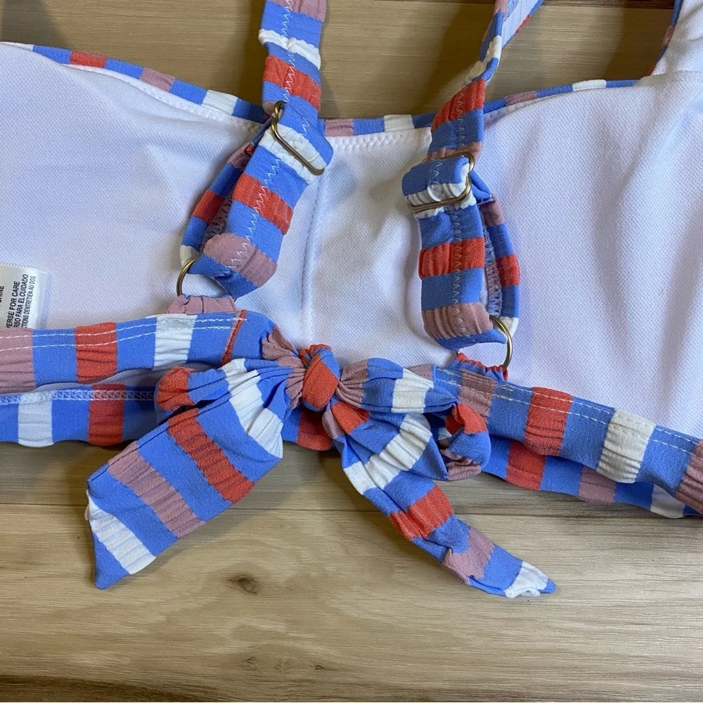 NWT‎ Jessica Simpson Womens Blue Striped Seersucker Bikini Set Two Piece Size S